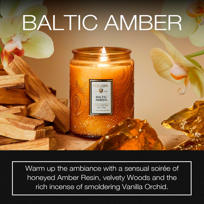 Voluspa Baltic Amber Candle | Small Glass Jar with Matching Glass Lid | 5.5 Oz | All Natural Wicks and Coconut Wax for Clean Burning | Vegan - Image 2